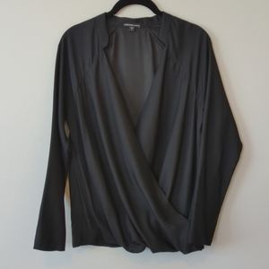 James Perse Deep V Satin Wrap Blouse Black Women's Size 1